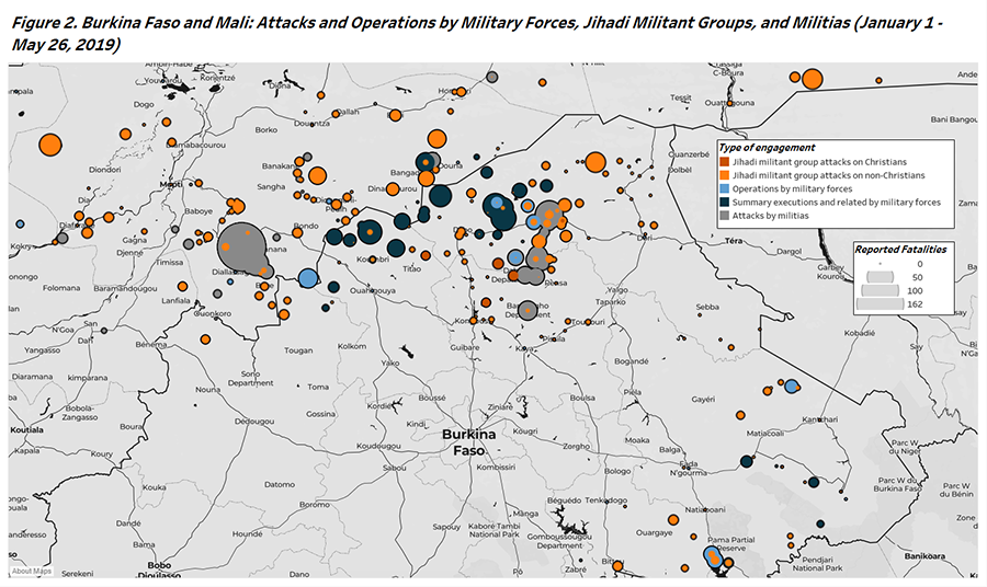 Map of Burkina Faso and Mali attacks