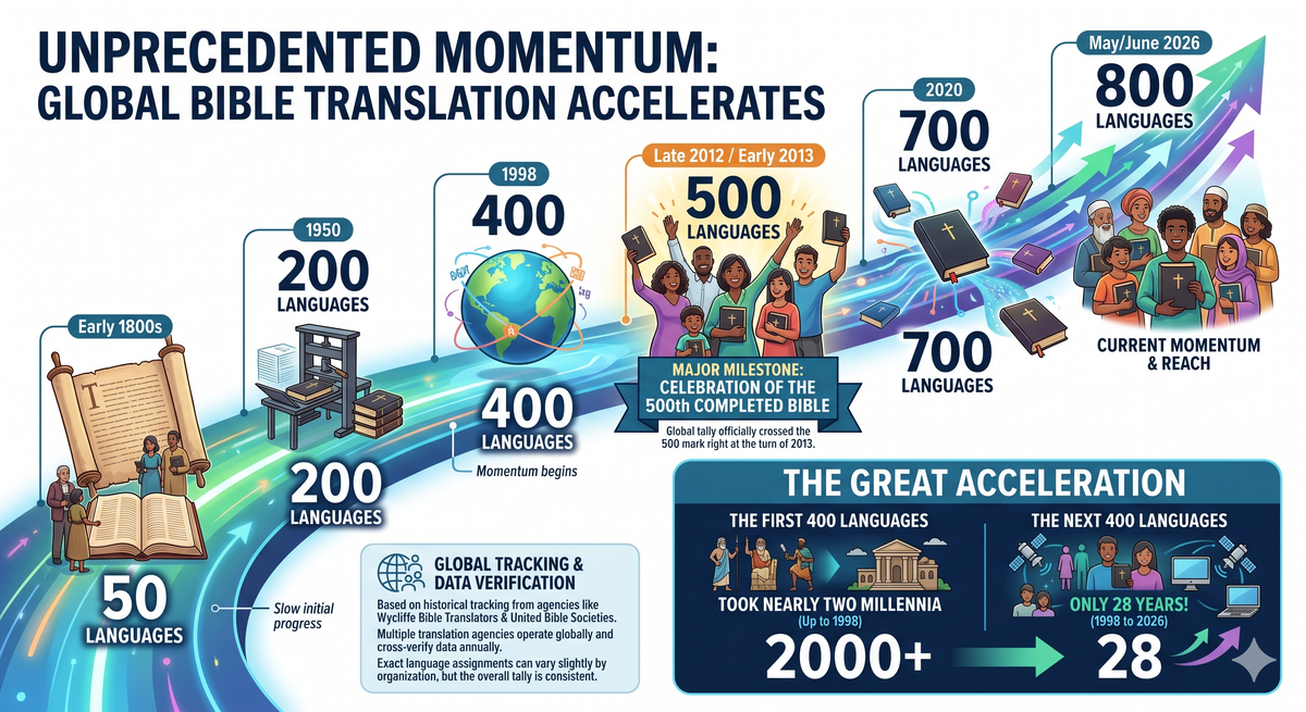 Bible translation accelerates from 50 languages in the early 1800s to 800 in 2026