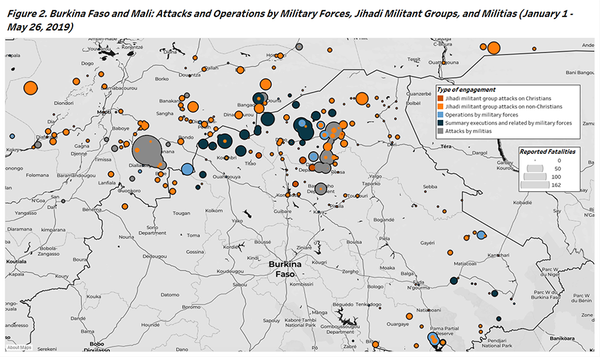 Map of Burkina Faso and Mali attacks